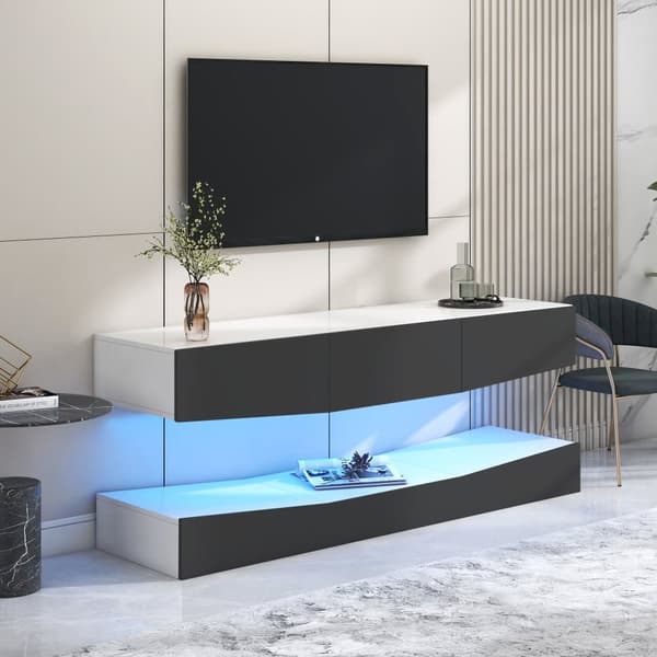 Hängande TV-skåp 180 cm med LED - 3 lådor - Svart