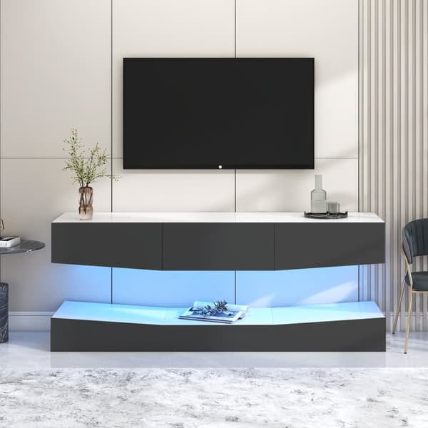 Hängande TV-skåp 180 cm med LED - 3 lådor - Svart