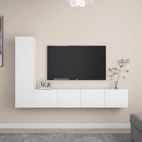 Tv-skåp 4 delar vit konstruerat trä