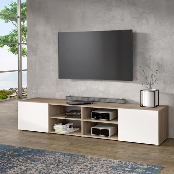 PILVI TV-skåp - Vit och ek - B 180 x D 42 x H 37 cm