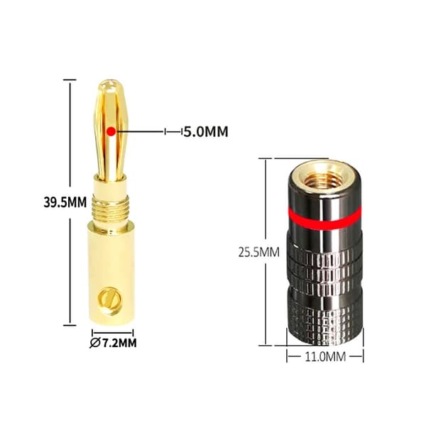 Par 4 mm BAN-PLUG bananstik, forgyldte, til maks. 4mm2 ledning - 2 skruer