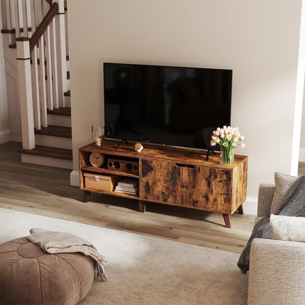 TV-bänk, 140 cm lång, Justerbara hyllor, Ek-Cream, 140x40x50 cm, Brun
