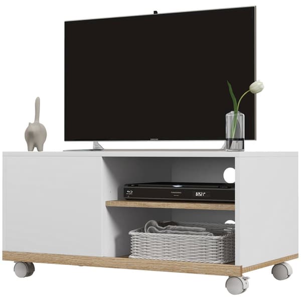 Rootz -TV -huonekalut rullilla - Mobile TV -teline - Rolling TV -yksikkö - Kompakti ja tyylikäs - 80L x 45W x 39,5H CM