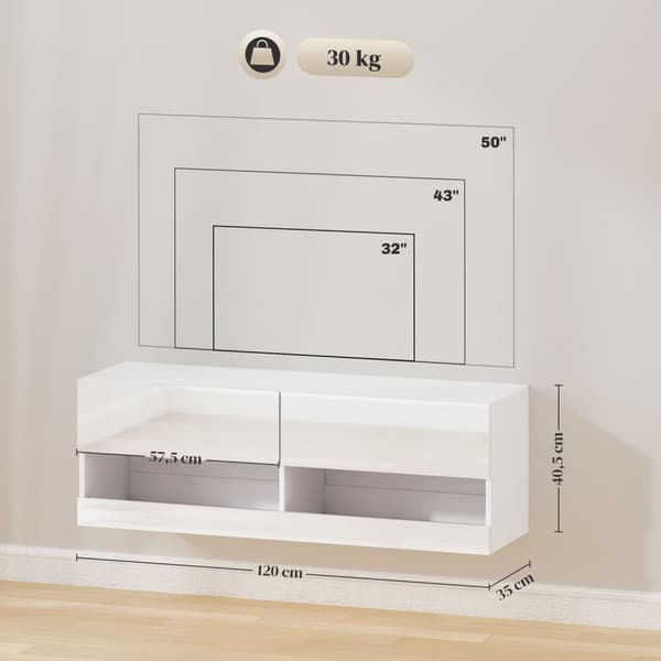 Rootz TV -hängande skåp med LED -belysning - väggmonterat TV -skåp - Flytande TV -enhet - Stylish Design - 120 x 35 x 40,5 cm