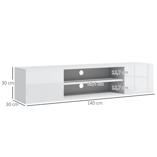 Rootzin seinälle kiinnitetyt TV -huonekalut - Mediakonsoli - Storage Unit - Moderni muotoilu - 140 x 30 x 30cm - Valkoinen
