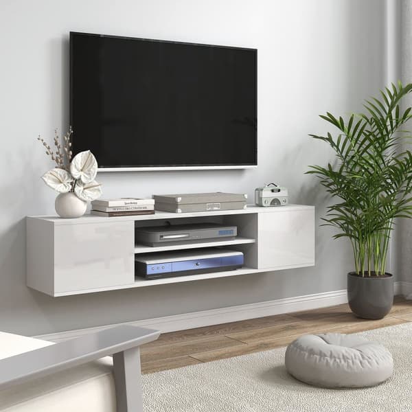 Rootzin seinälle kiinnitetyt TV -huonekalut - Mediakonsoli - Storage Unit - Moderni muotoilu - 140 x 30 x 30cm - Valkoinen