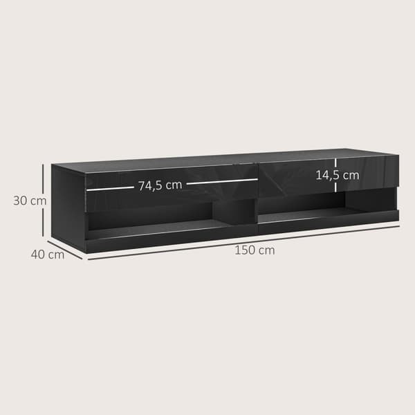 Rootzin seinälle kiinnitetty TV -penkki - TV -teline - Mediayksikkö - LED -valaistus - moderni muotoilu - 150 cm x 40 cm x 30cm
