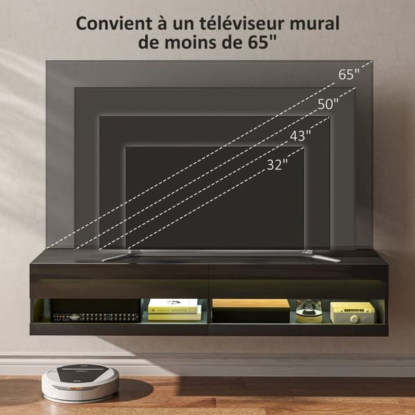 Rootzin seinälle kiinnitetty TV -penkki - TV -teline - Mediayksikkö - LED -valaistus - moderni muotoilu - 150 cm x 40 cm x 30cm