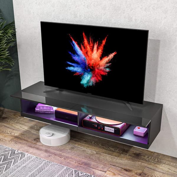 Rootzin seinälle kiinnitetty TV -penkki - TV -teline - Mediayksikkö - LED -valaistus - moderni muotoilu - 150 cm x 40 cm x 30cm