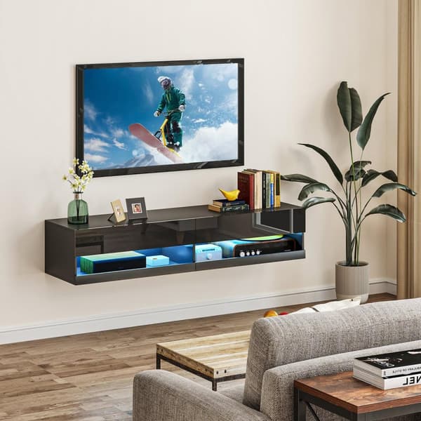Rootzin seinälle kiinnitetty TV -penkki - TV -teline - Mediayksikkö - LED -valaistus - moderni muotoilu - 150 cm x 40 cm x 30cm