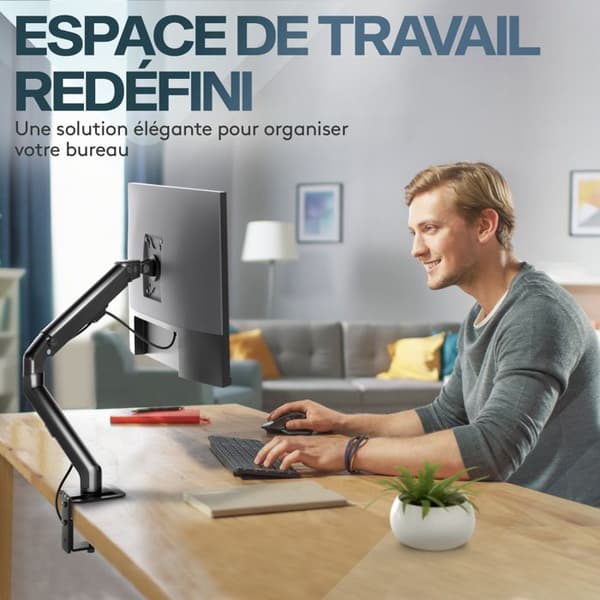 ACROPAQ Stöd för PC-skärm 17" till 27" - Universell monitorarm med fjäder - 360° rotation - Bords tjocklek 10-80mm - Snabb montering - Svart