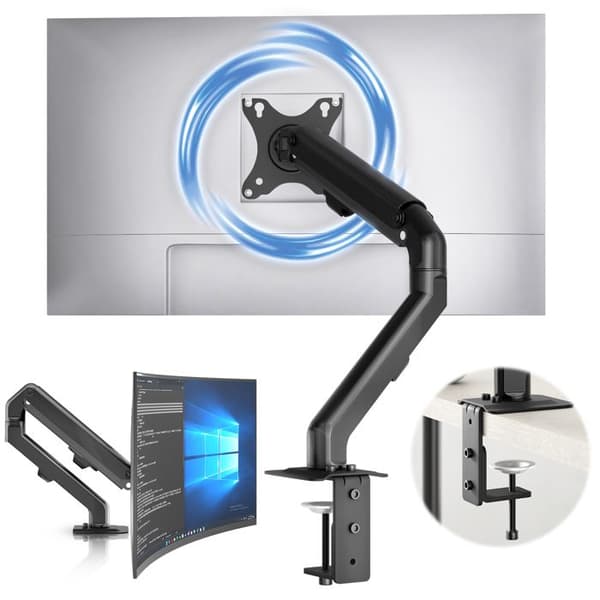 ACROPAQ Stöd för PC-skärm 17" till 27" - Universell monitorarm med fjäder - 360° rotation - Bords tjocklek 10-80mm - Snabb montering - Svart