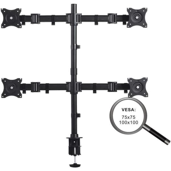 PureMounts PM-OFFICE-04 Skrivbordsfäste för 4 skärmar från 33 till 69 cm (13 till 27 tum), lutning från -45° till 45°, vridbar 2120