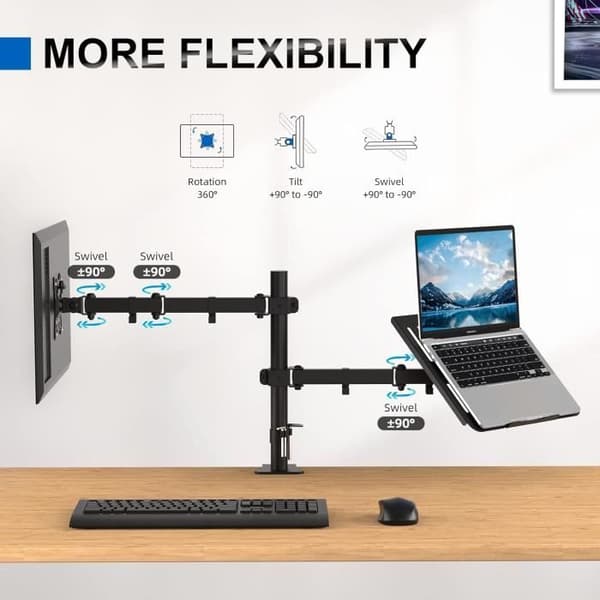 Support för PC-skärm - GRIFEMA - Dubbel skärm - VESA 75x75-100x100 MM - Rotation 360° - Lutning ±90°