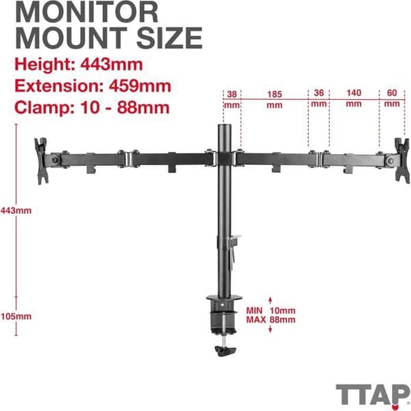 Stödmonter - Ttap - Dubbelarm - 90° lutning - 360° rotation - VESA 75x75/100x100