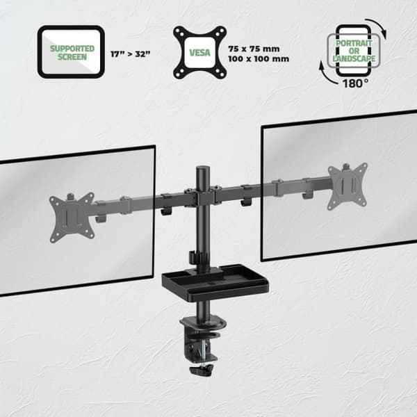 Monitorsupport - ADVANCE - XtendMounts Dual - 2 skärmar 17' till 32' - 9 kg per skärm - Höjdjusterbar