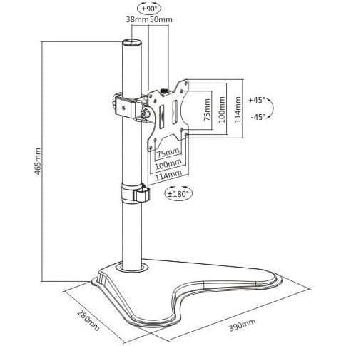 Skärmstöd - PROPERAV - Fritt stående - Justerbar höjd - VESA 100x100 - Max 9 kg