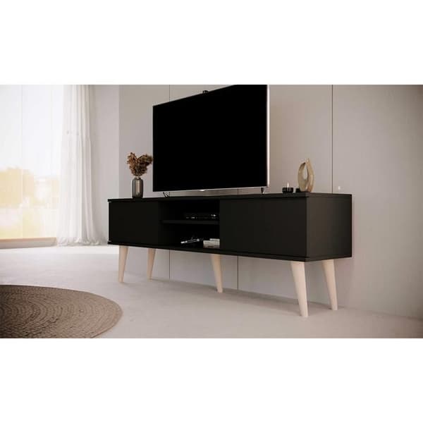 TV-möbel - Toronto - 160 cm - Svart - 2 dörrar - 2 hyllor - Ben i massivt bokträ