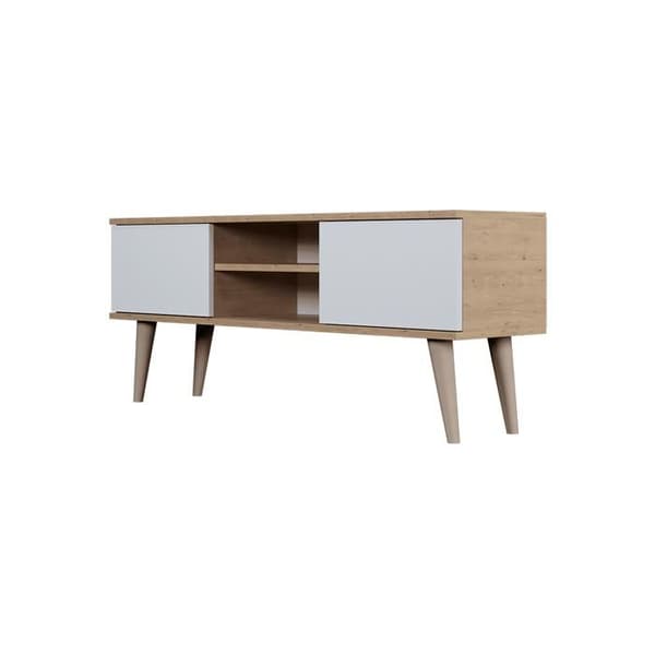 TV-bänk - Toronto - 120 cm - Ek &amp; Vit - 2 dörrar - 2 öppna hyllor