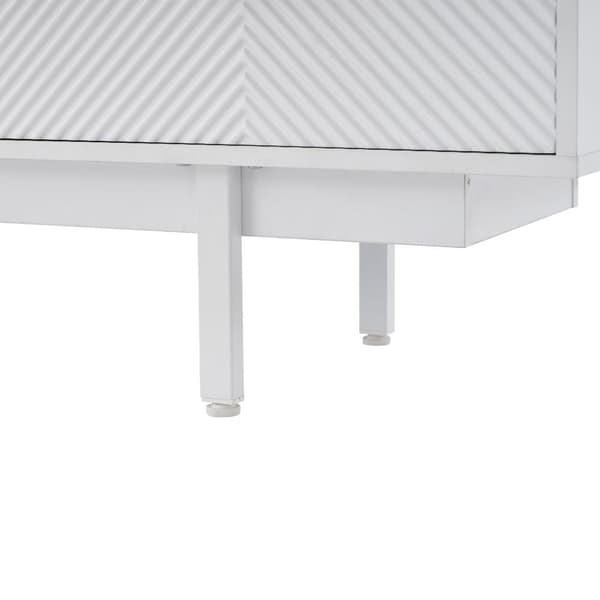 Modern vit TV-bänk i boho-stil med geometrisk dörrdesign – 200 cm med förvaring, passar upp till 90-tums TV