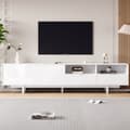 Miniatyrbild 1 av 11: Modern vit TV-bänk i boho-stil med geometrisk dörrdesign – 200 cm med förvaring, passar upp till 90-tums TV