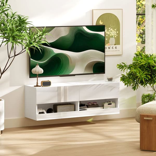 Vægmonteret TV-skab, 120x35x40.5 cm, Højglans Hvid