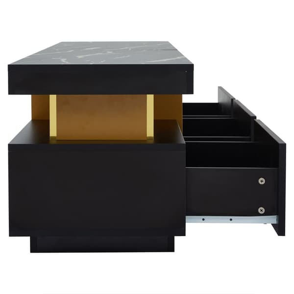 Modern TV-bänk i marmorlook – 200x40x42 cm, vit TV-möbel med 3 lådor och kabelhantering, passar TV upp till 90 tum