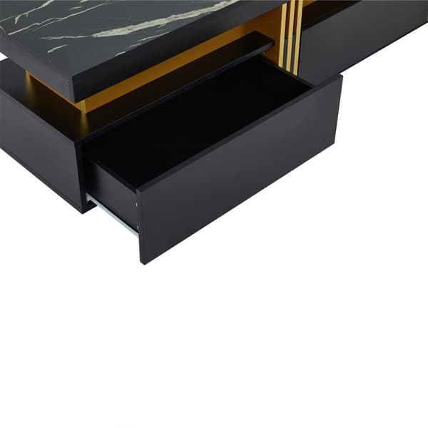 Modern TV-bänk i marmorlook – 200x40x42 cm, vit TV-möbel med 3 lådor och kabelhantering, passar TV upp till 90 tum