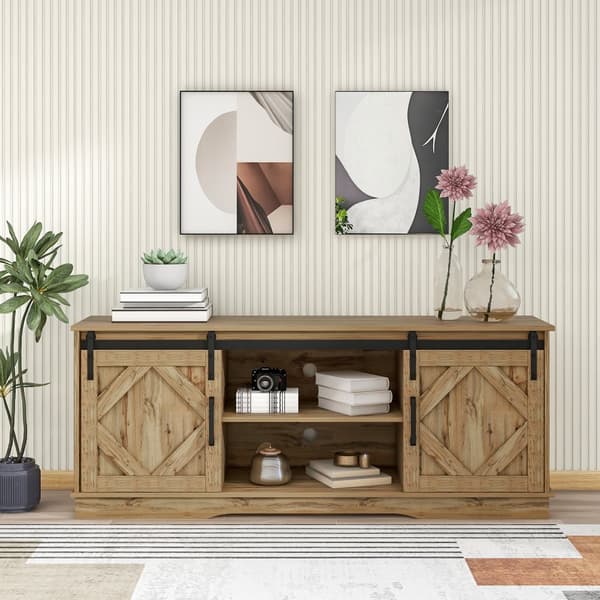 Suuri TV-taso vintage-ruskeana – 150×40×60 cm, 2 liukuovea ja säädettävät hyllyt, TV-taso olohuoneeseen maalaistyyliin ja moderniin tyyliin