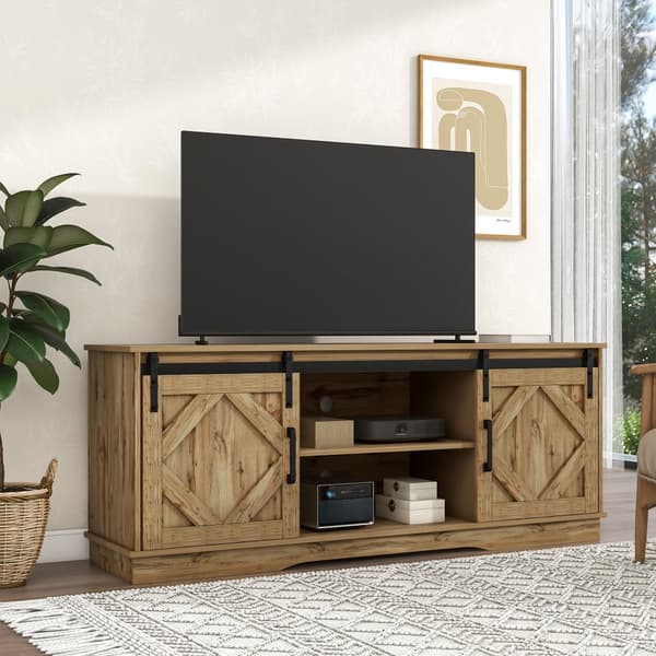 Suuri TV-taso vintage-ruskeana – 150×40×60 cm, 2 liukuovea ja säädettävät hyllyt, TV-taso olohuoneeseen maalaistyyliin ja moderniin tyyliin