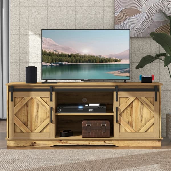 Suuri TV-taso vintage-ruskeana – 150×40×60 cm, 2 liukuovea ja säädettävät hyllyt, TV-taso olohuoneeseen maalaistyyliin ja moderniin tyyliin