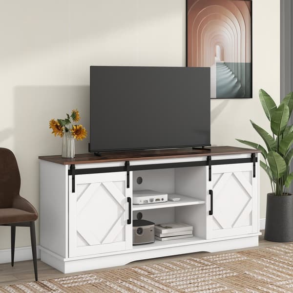 Suuri TV-taso 150×40×60 cm – 2 liukuovea ja säädettävät hyllyt, TV-taso olohuoneeseen tai ruokailuhuoneeseen maalaistyyliin ja moderniin tyyliin
