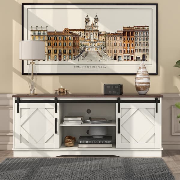 Suuri TV-taso 150×40×60 cm – 2 liukuovea ja säädettävät hyllyt, TV-taso olohuoneeseen tai ruokailuhuoneeseen maalaistyyliin ja moderniin tyyliin