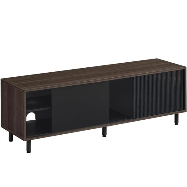 TV-bänk 60 tum TV, TV-möbel, räfflat glas, 140 x 39 x 45 cm, askbrun och bläcksvart