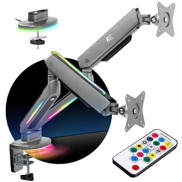 2-positions monitorstativ 17-32" med RGB LED-belysning höjdjusterbar svänglutning Max. 9 kg VESA 75x75 / 100x100