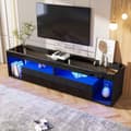 Miniatyrbild 3 av 11: TV-bänk i svart högglans med LED – passar upp till 70 tum, 2 lådor – för vardagsrum och sovrum