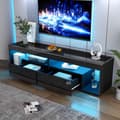 Miniatyrbild 2 av 11: TV-bänk i svart högglans med LED – passar upp till 70 tum, 2 lådor – för vardagsrum och sovrum