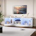 Miniatyrbild 2 av 11: Vit TV-bänk i högglans med LED-belysning – för TV upp till 70 tum, fristående med förvaring för vardagsrum