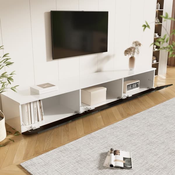 Tv-bord 180 cm i sort og hvid, højglans, væghængt med LED-belysning i 16 farver