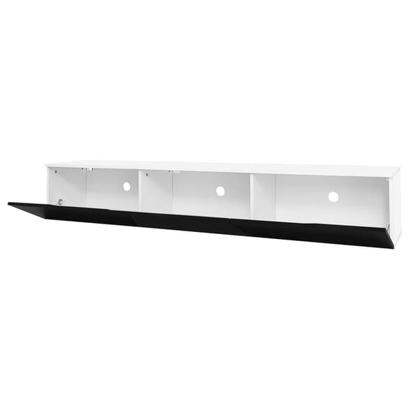 Tv-bord 180 cm i sort og hvid, højglans, væghængt med LED-belysning i 16 farver
