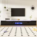 Miniatyrbillede 1 af 11: Tv-bord 180 cm i sort og hvid, højglans, væghængt med LED-belysning i 16 farver