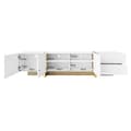 Miniatyrbild 6 av 11: TV-bänk 190 cm med 3 dörrar och 2 lådor – Vit med guld och trädetaljer, förvaring för TV upp till 80 tum