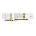 Miniatyrbild 8 av 11: TV-bänk 190 cm med 3 dörrar och 2 lådor – Vit med guld och trädetaljer, förvaring för TV upp till 80 tum