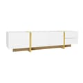 Miniatyrbild 9 av 11: TV-bänk 190 cm med 3 dörrar och 2 lådor – Vit med guld och trädetaljer, förvaring för TV upp till 80 tum