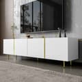 Miniatyrbillede 3 af 11: Hvidt tv-bord i højglans – moderne design med 4 låger, stilrent med masser af opbevaringsplads, 180 cm