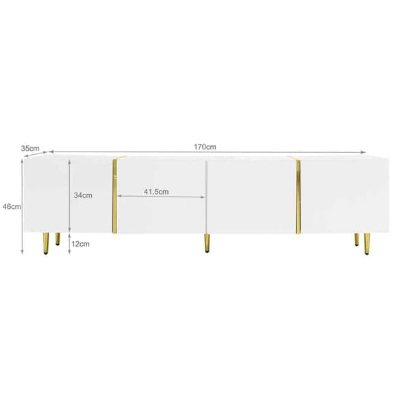 Hvidt tv-bord i højglans – moderne design med 4 låger, stilrent med masser af opbevaringsplads, 180 cm