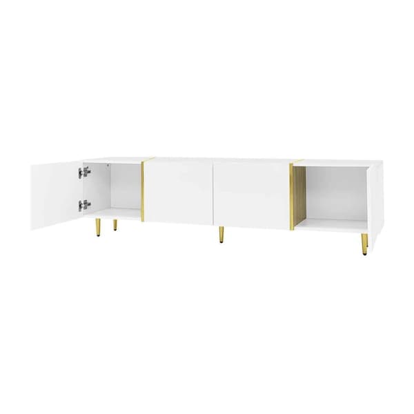 Hvidt tv-bord i højglans – moderne design med 4 låger, stilrent med masser af opbevaringsplads, 180 cm