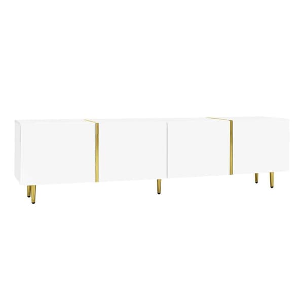 Hvidt tv-bord i højglans – moderne design med 4 låger, stilrent med masser af opbevaringsplads, 180 cm