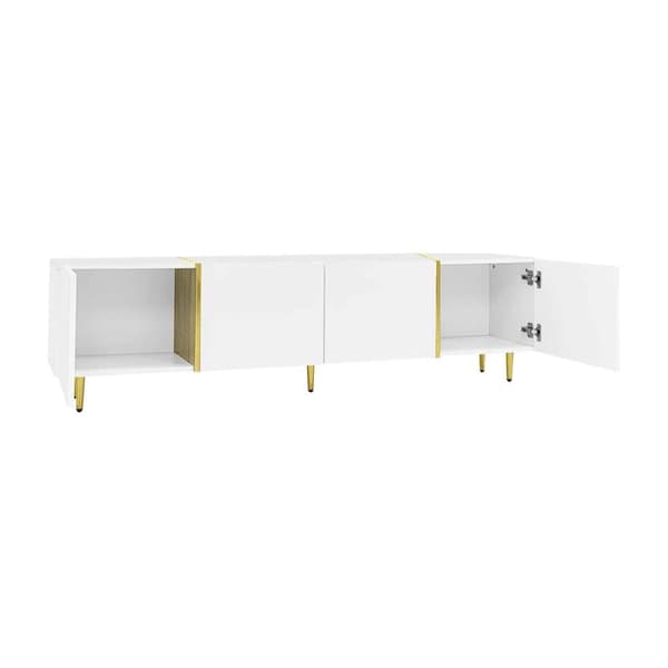 Hvidt tv-bord i højglans – moderne design med 4 låger, stilrent med masser af opbevaringsplads, 180 cm