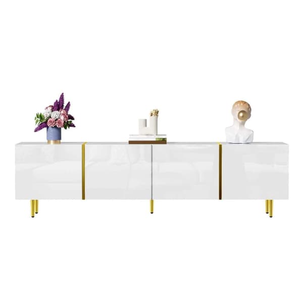 Hvidt tv-bord i højglans – moderne design med 4 låger, stilrent med masser af opbevaringsplads, 180 cm